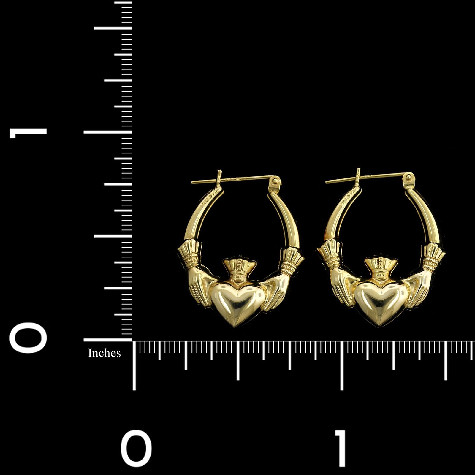 14K Yellow Gold Estate Claddagh Hoop Earrings