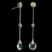 18K White Gold Estate Prasiolite, Peridot and Diamond Drop Earrings