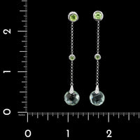 18K White Gold Estate Prasiolite, Peridot and Diamond Drop Earrings