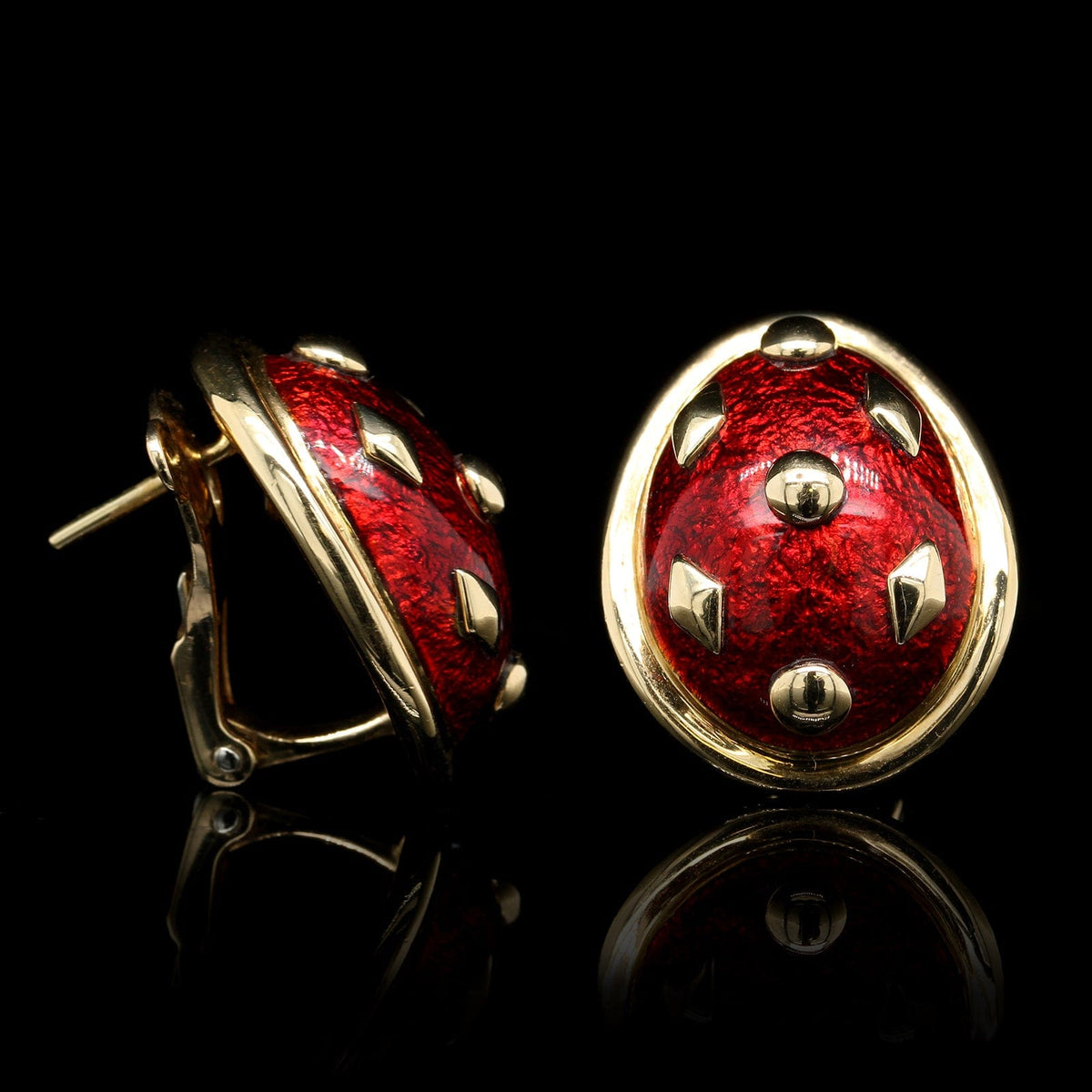 Tiffany & Co. Schlumberger 18K Yellow Gold Estate and Enamel Earrings
