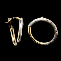 14K Two-Tone Textured Gold Estate Hoop Earrings