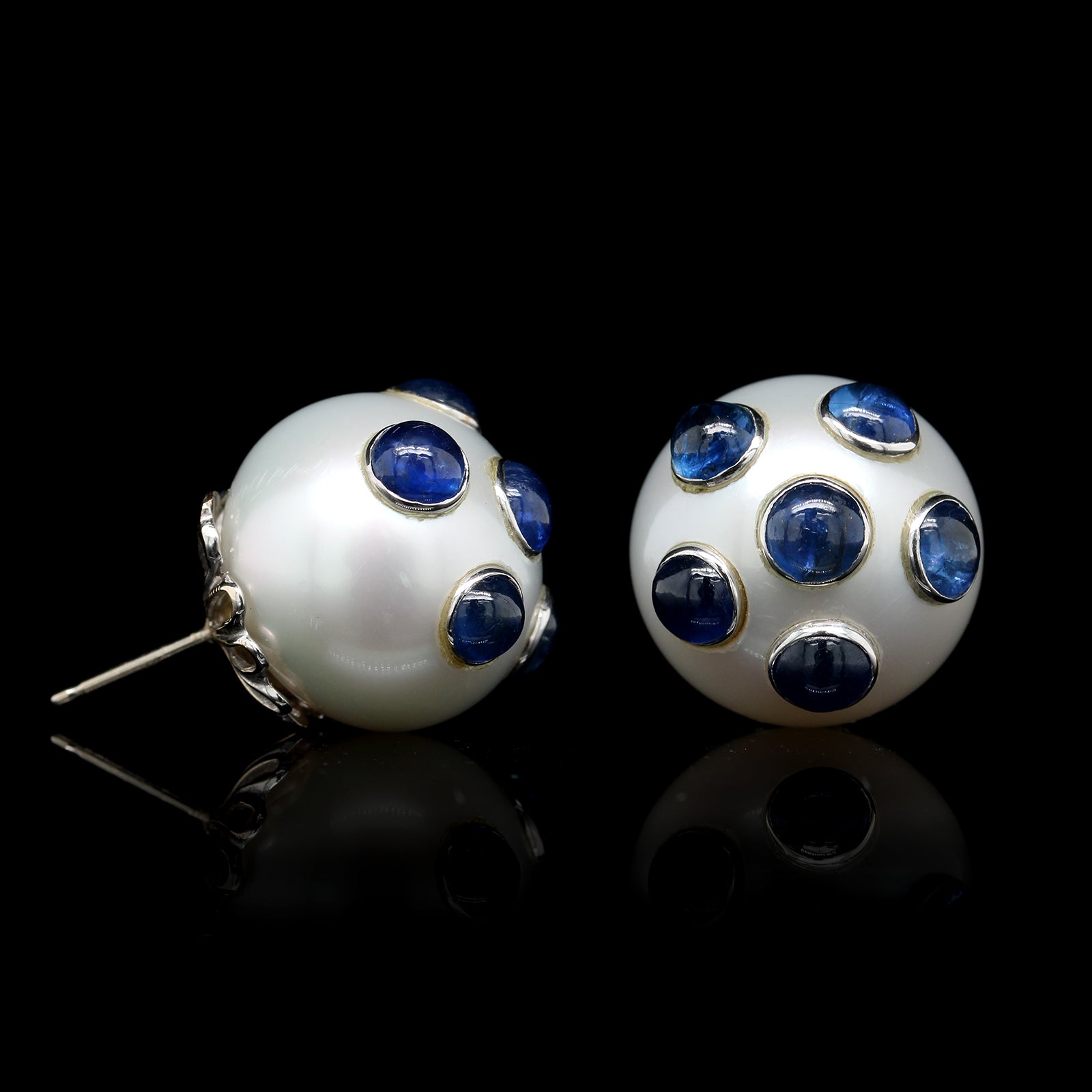 14K White Gold Estate South Sea Cultured Pearl and Sapphire Earrings