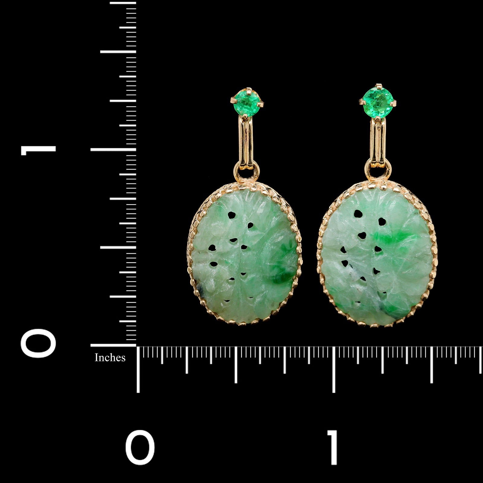 14K Yellow Gold Estate Jade and Emerald Earrings