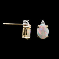 14K Yellow Gold Estate Opal and Diamond Earrings