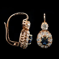 Vintage 14K Rose Gold Estate Sapphire and Diamond Earrings