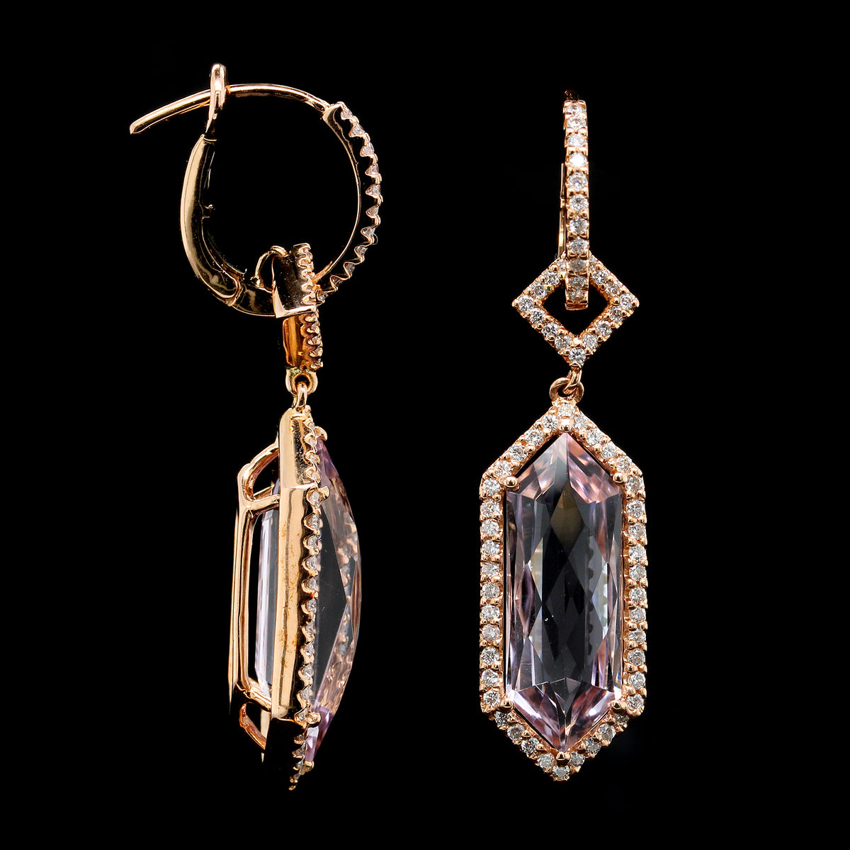 18K Rose Gold Estate Morganite and Diamond Earrings