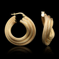 14K Yellow Gold Estate Textured Triple Hoop Earrings