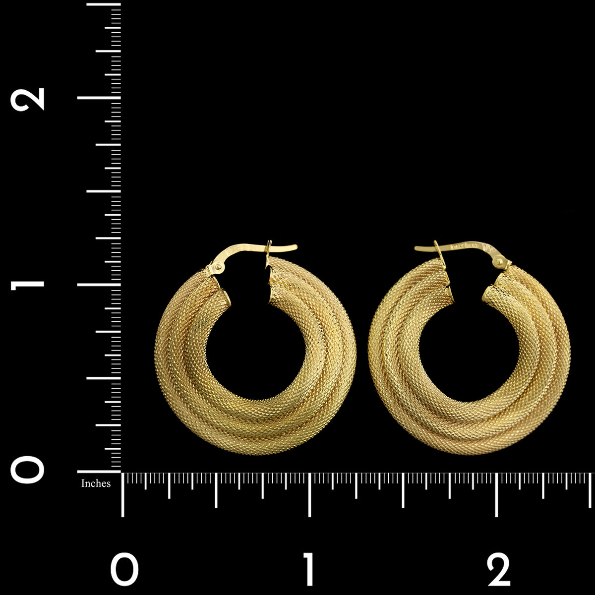 14K Yellow Gold Estate Textured Triple Hoop Earrings