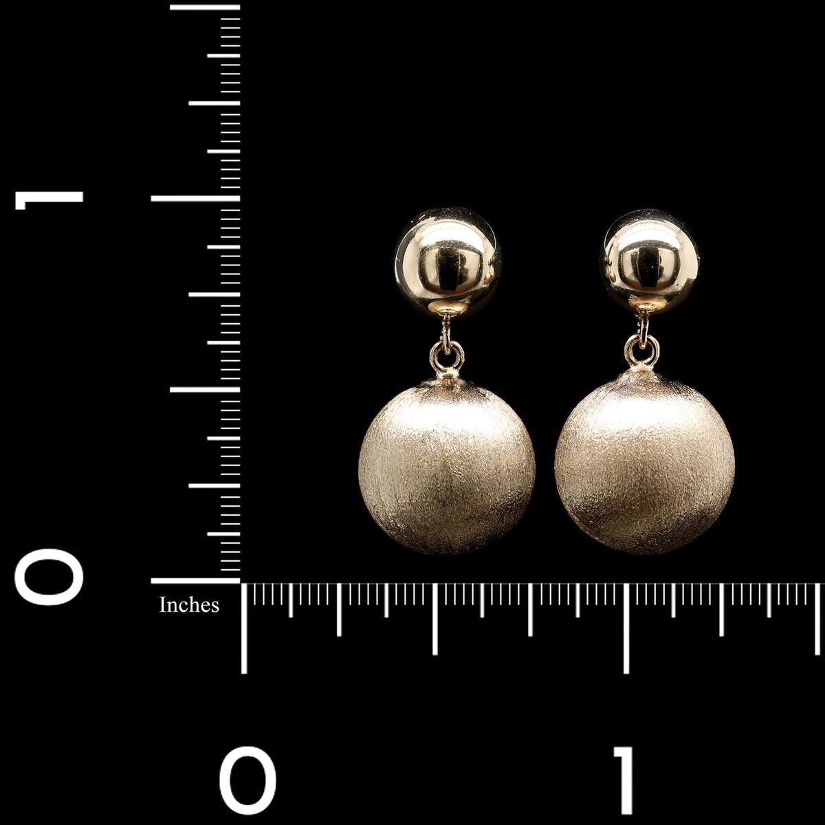 14K Yellow Gold Estate Textured and Polished Gold Ball Drop Earrings