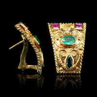 18K Yellow Gold Estate Gem Set and Diamond Earring