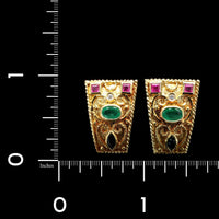 18K Yellow Gold Estate Gem Set and Diamond Earring