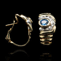 18K Yellow Gold Estate Sapphire and Diamond Earrings
