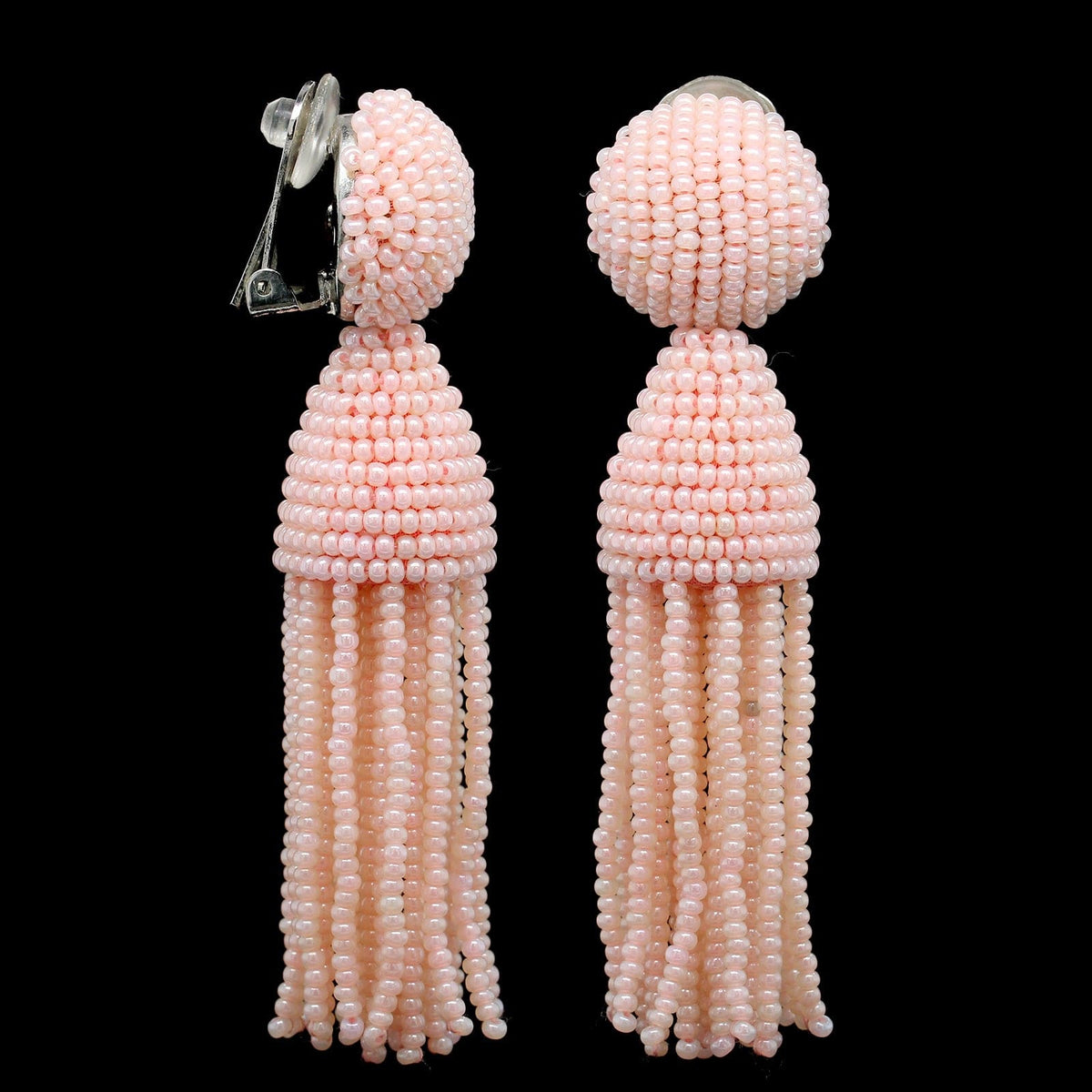 Oscar de la Renta Estate Pink Short Beaded Tassel Earrings