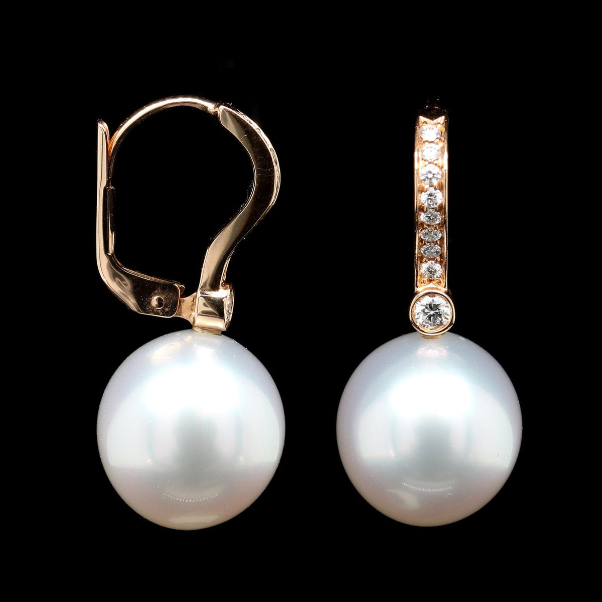 Tiffany & Co. 18K Rose Gold Estate South Sea Cultured Pearl and Diamond Earrings