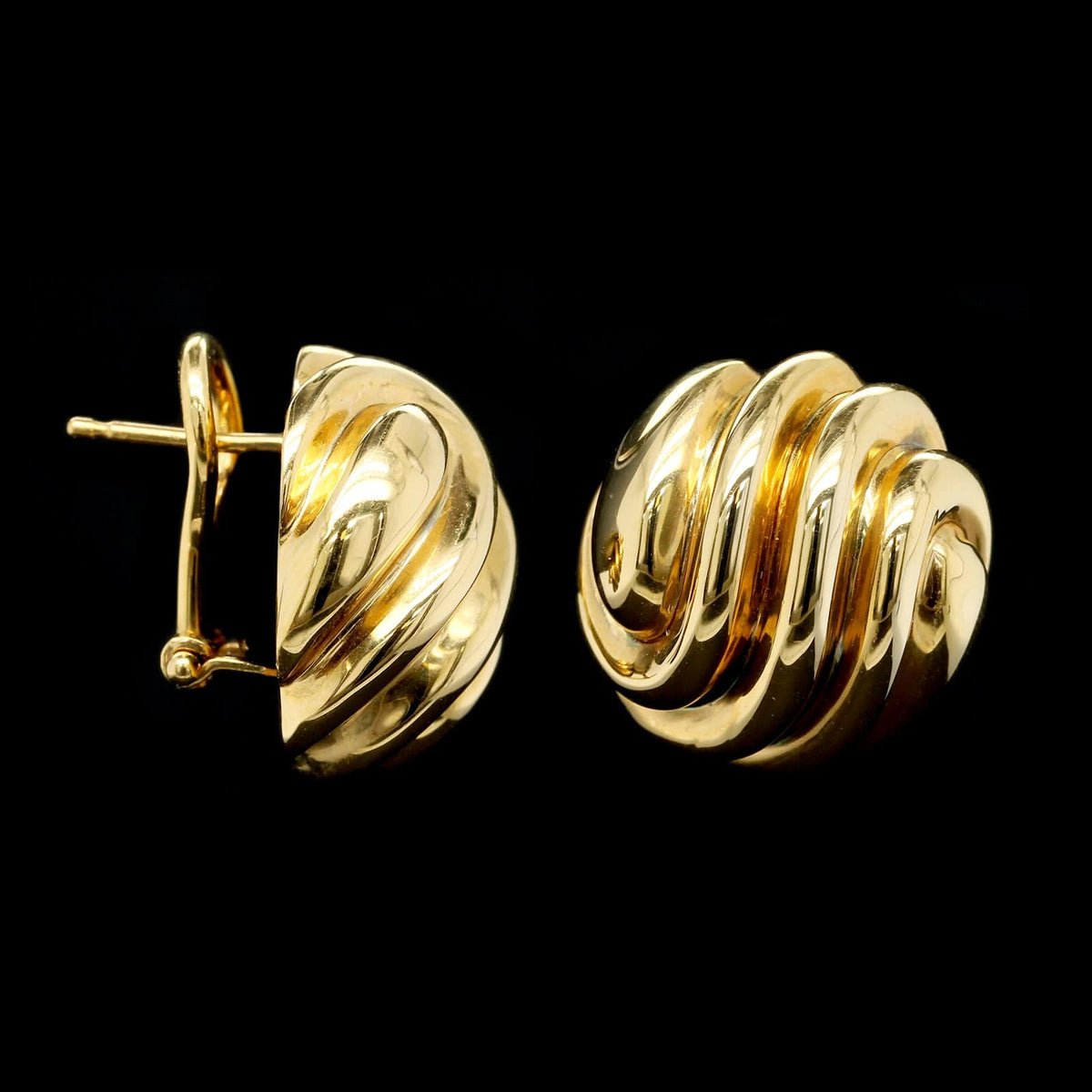 18K Yellow Gold Estate Ribbed Dome Earrings