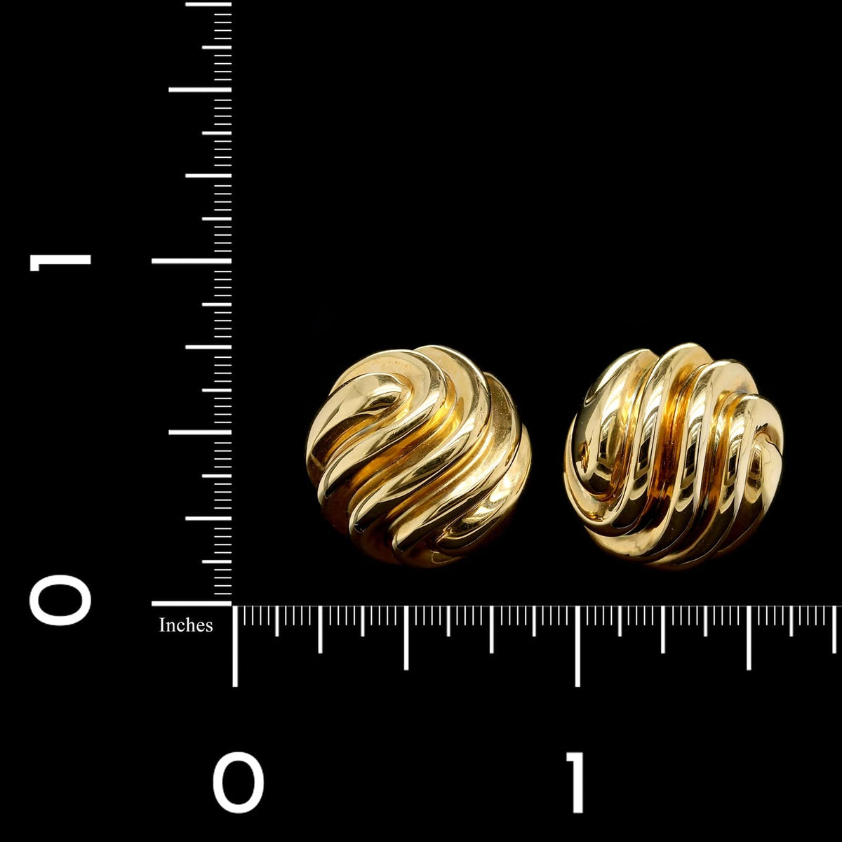 18K Yellow Gold Estate Ribbed Dome Earrings