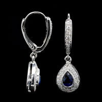 18K White Gold Estate Sapphire and Diamond Drop Earrings