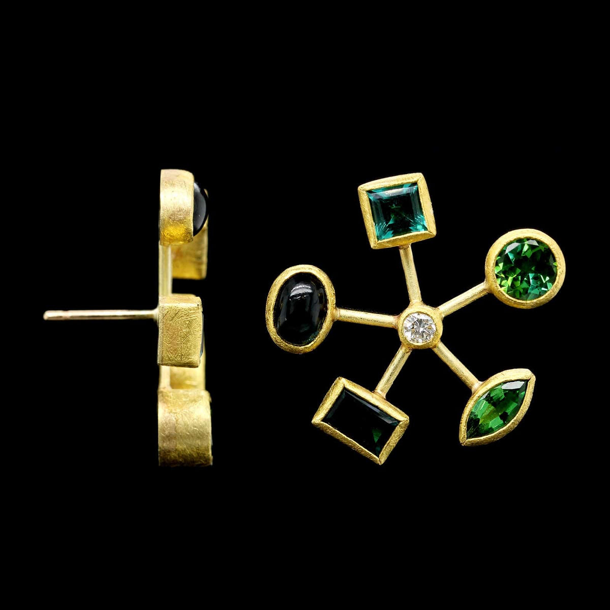 Petra Class 22K 18K Yellow Gold Estate Green Tourmaline and Diamond Earrings