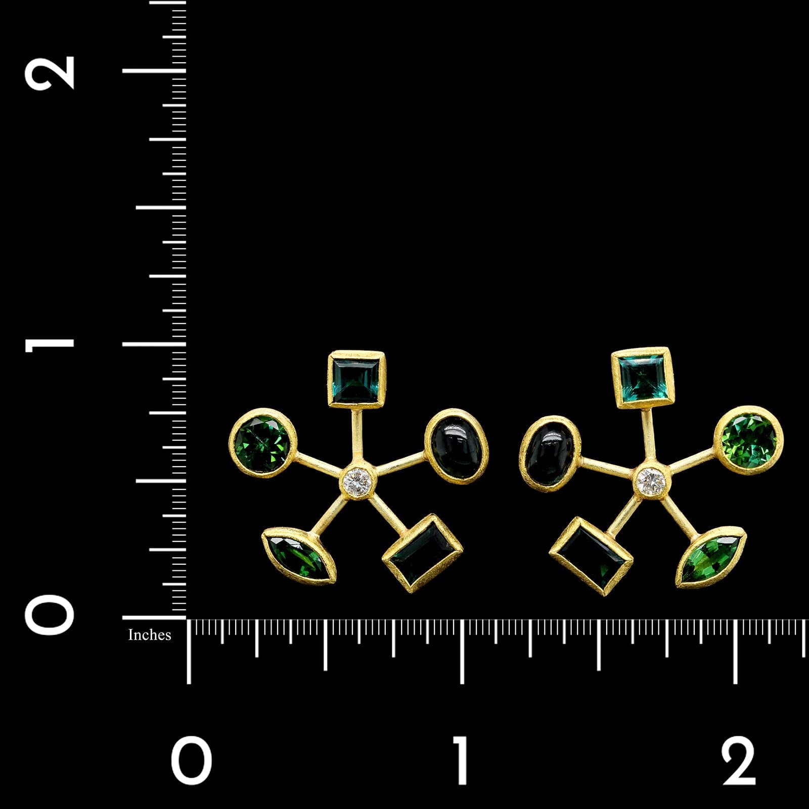 Petra Class 22K 18K Yellow Gold Estate Green Tourmaline and Diamond Earrings
