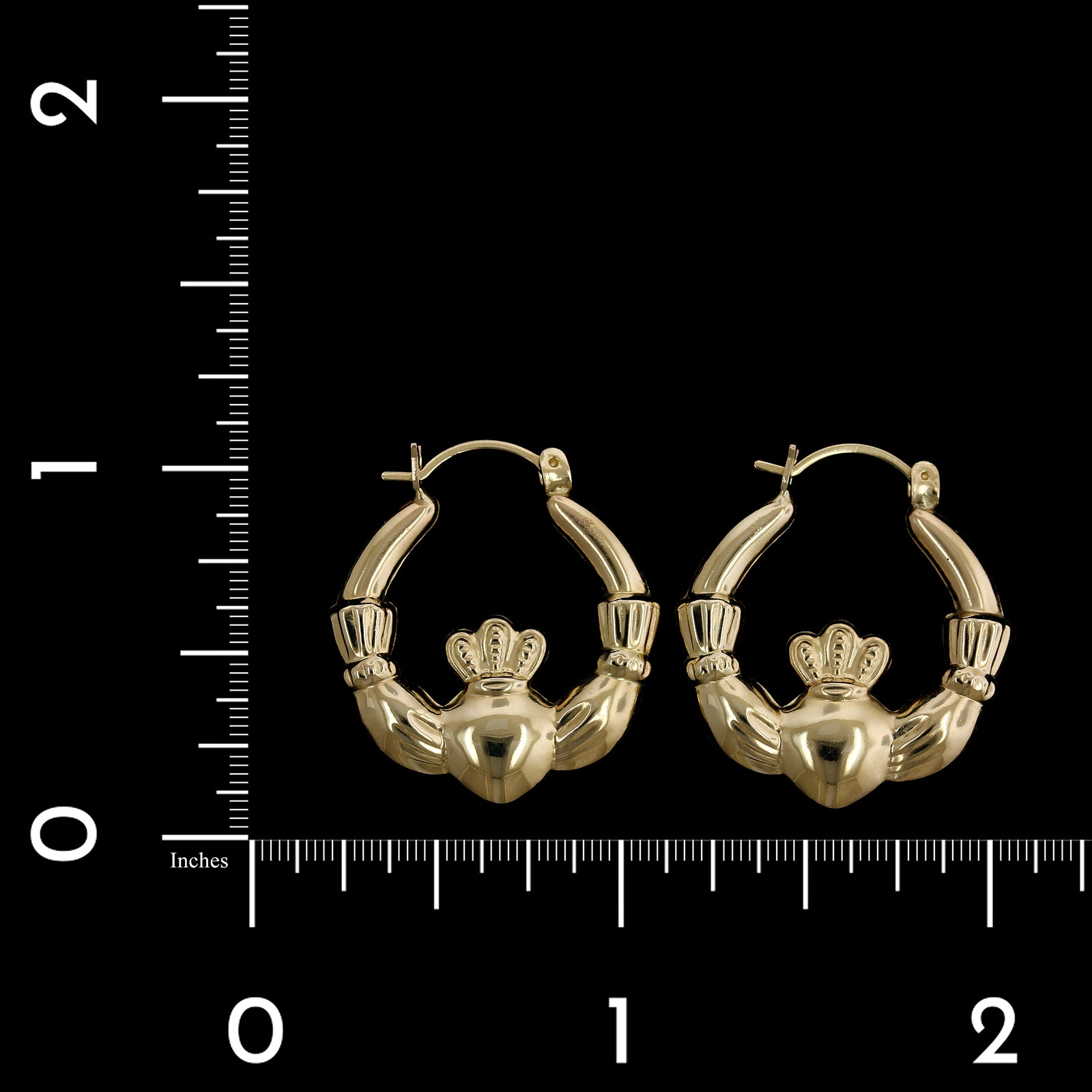 14K Yellow Gold Estate Claddagh Hoop Earrings