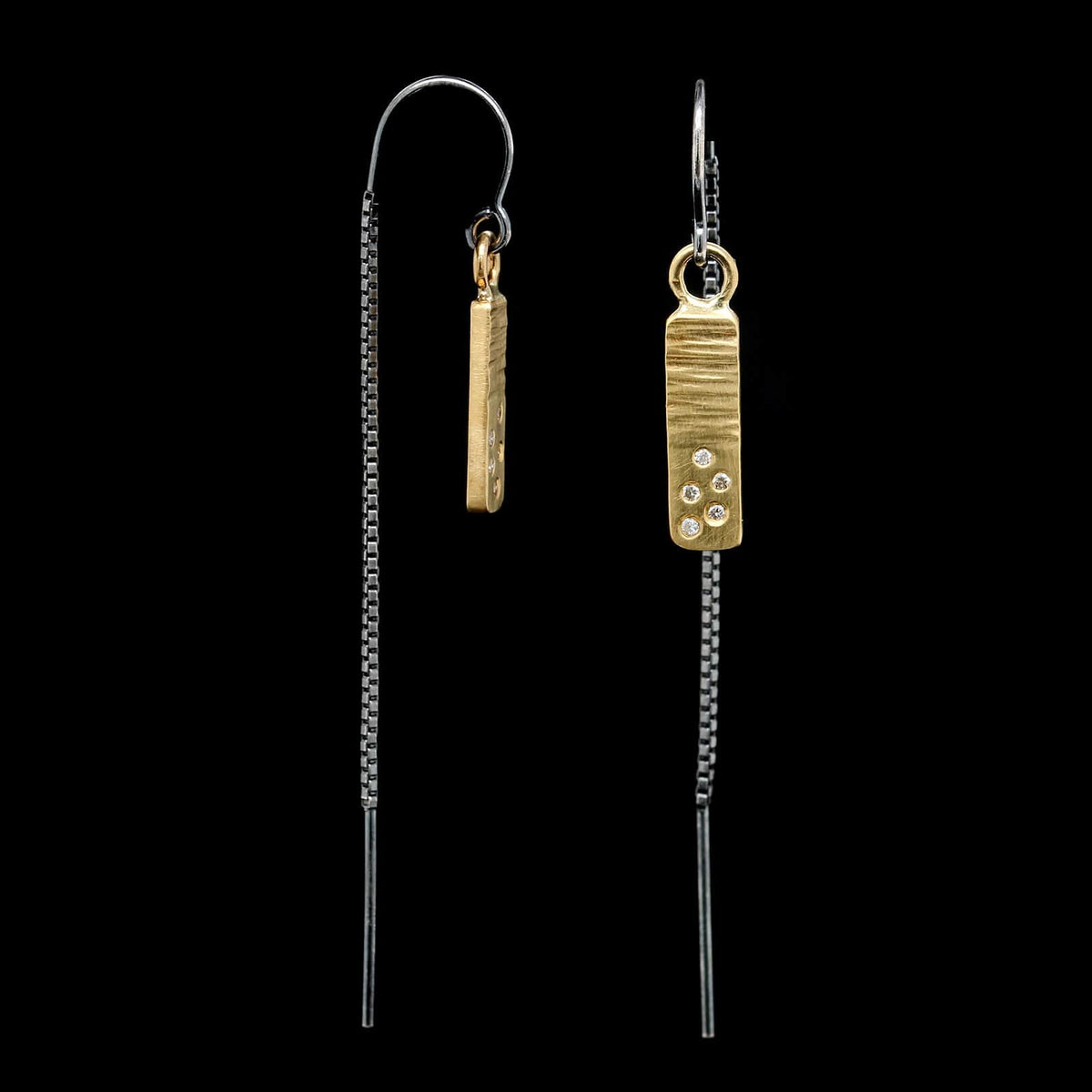 Kate Maller 18K Yellow Gold Estate Argentium Silver and Diamond Thread Earrings