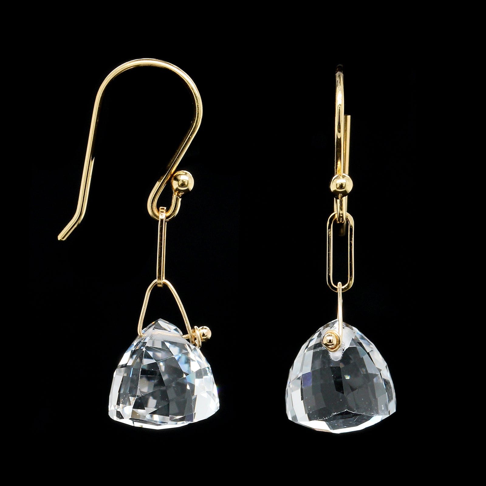 Anne Sportun 14K Yellow Gold Estate Crystal 'Luna Pyramid' Earrings