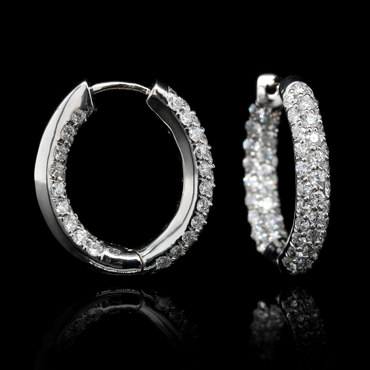 14K White Gold Estate Diamond Hoop Earrings