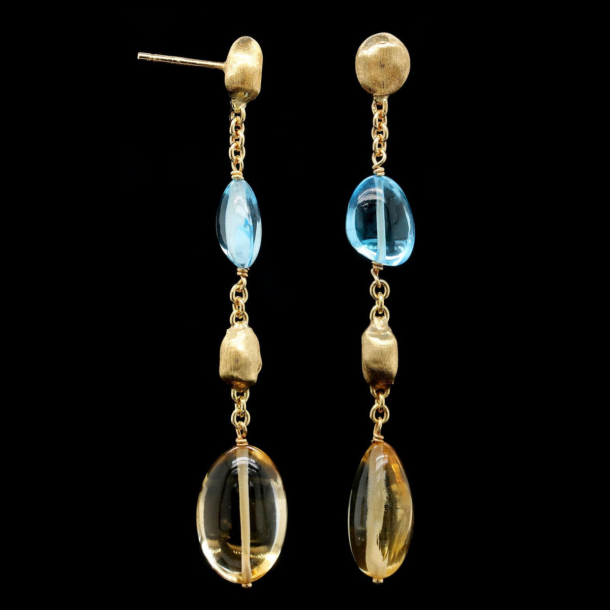 Marco Bicego 18K Yellow Gold Estate Blue Topaz and Citrine Drop Earrings