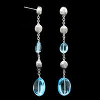 18K White Gold Estate Blue Topaz Drop Earrings