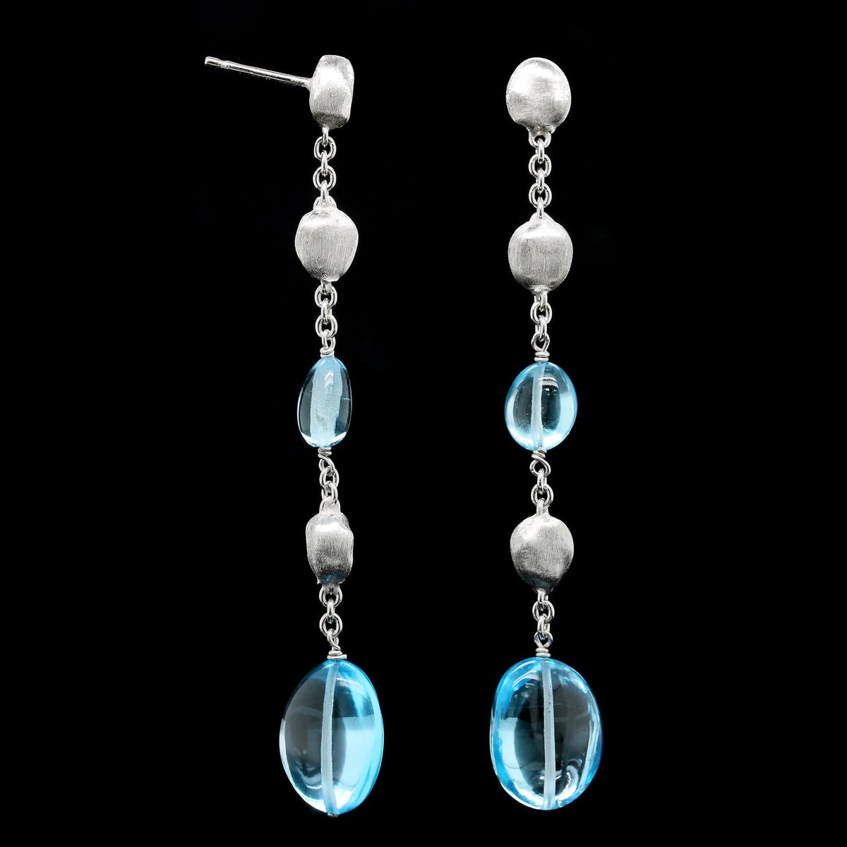 18K White Gold Estate Blue Topaz Drop Earrings