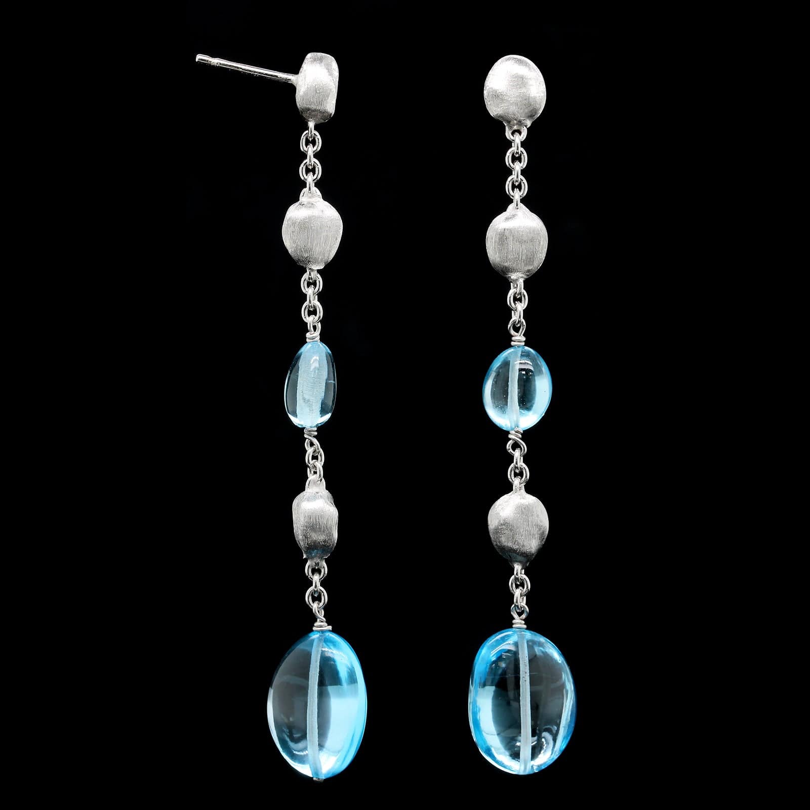18K White Gold Estate Blue Topaz Drop Earrings