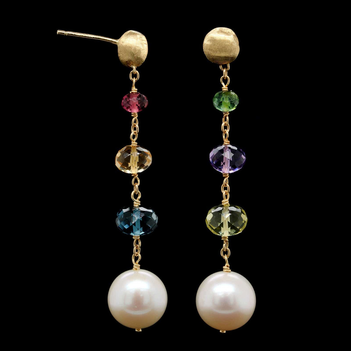 Marco Bicego 18K Yellow Gold Estate Multi Gem and Cultured Pearl 'Africa' Drop Earrings