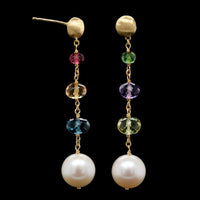 Marco Bicego 18K Yellow Gold Estate Multi Gem and Cultured Pearl 'Africa' Drop Earrings