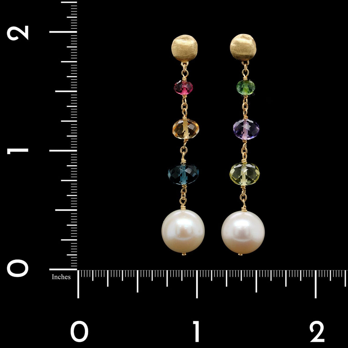 Marco Bicego 18K Yellow Gold Estate Multi Gem and Cultured Pearl 'Africa' Drop Earrings