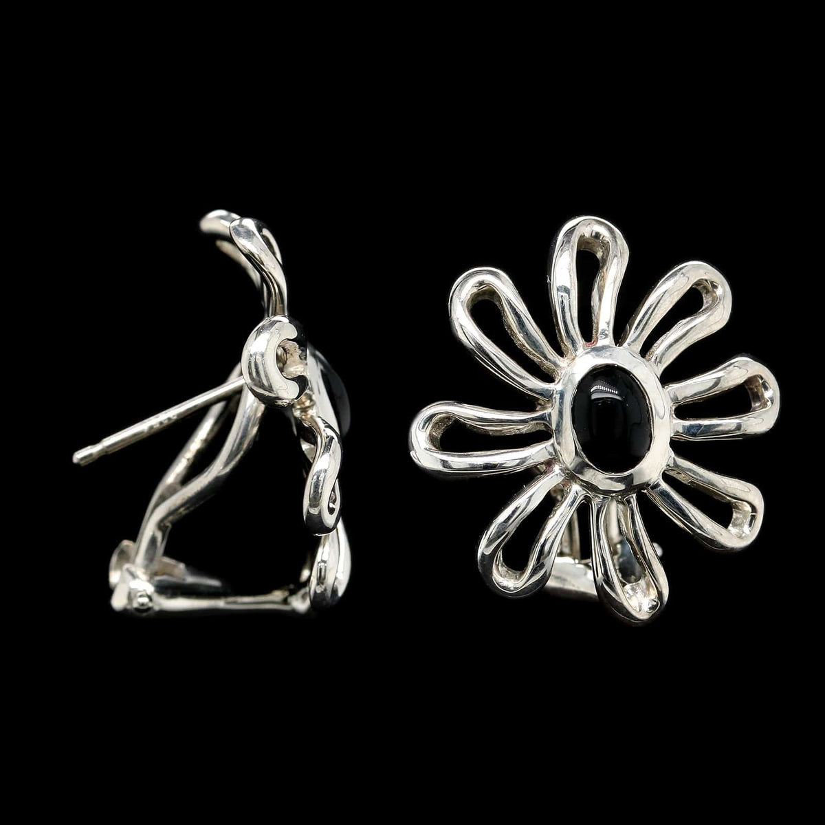 Tiffany & Co. Paloma Picasso Sterling Silver Estate Onyx Daisy Earrings