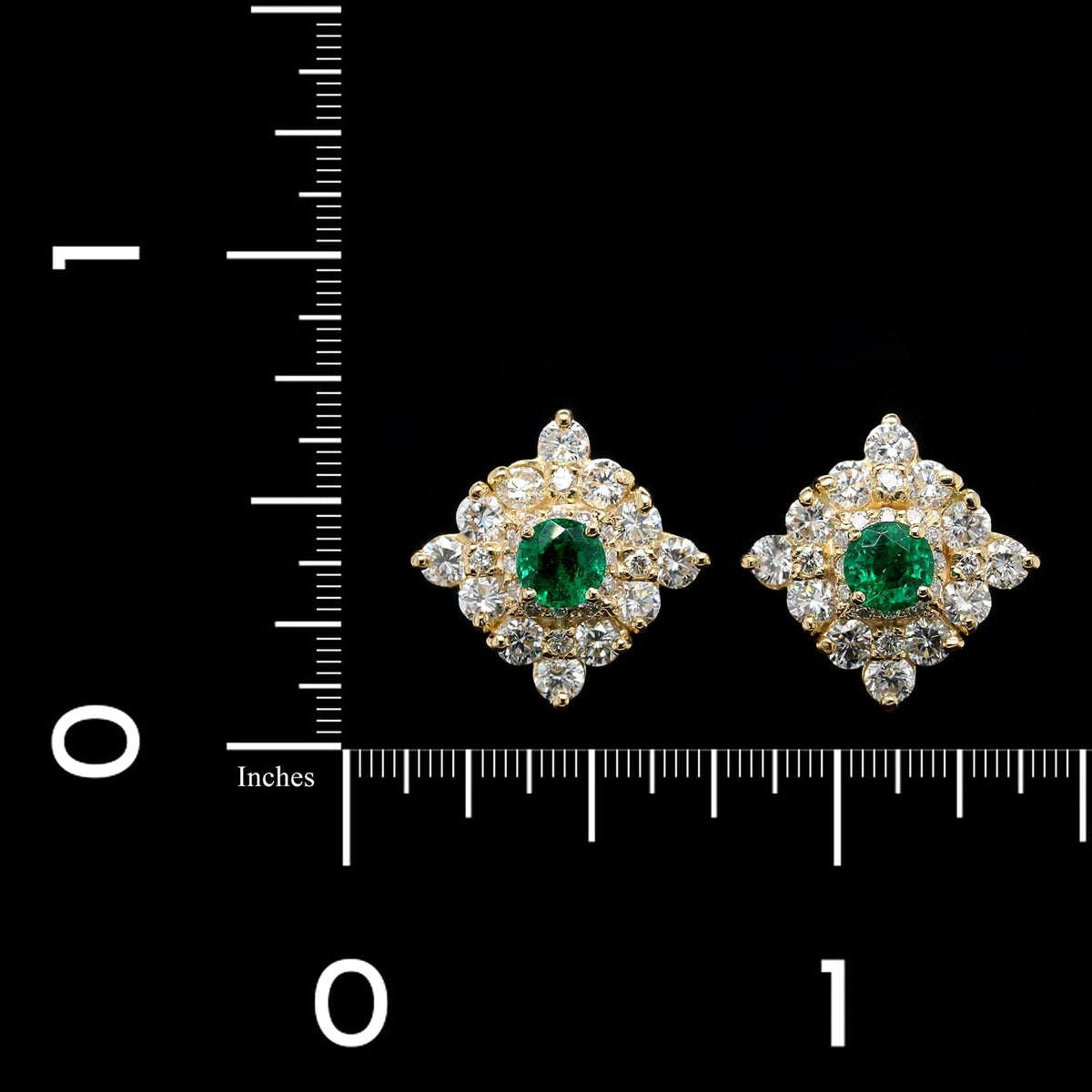 18K Yellow Gold Estate Emerald and Diamond Earrings