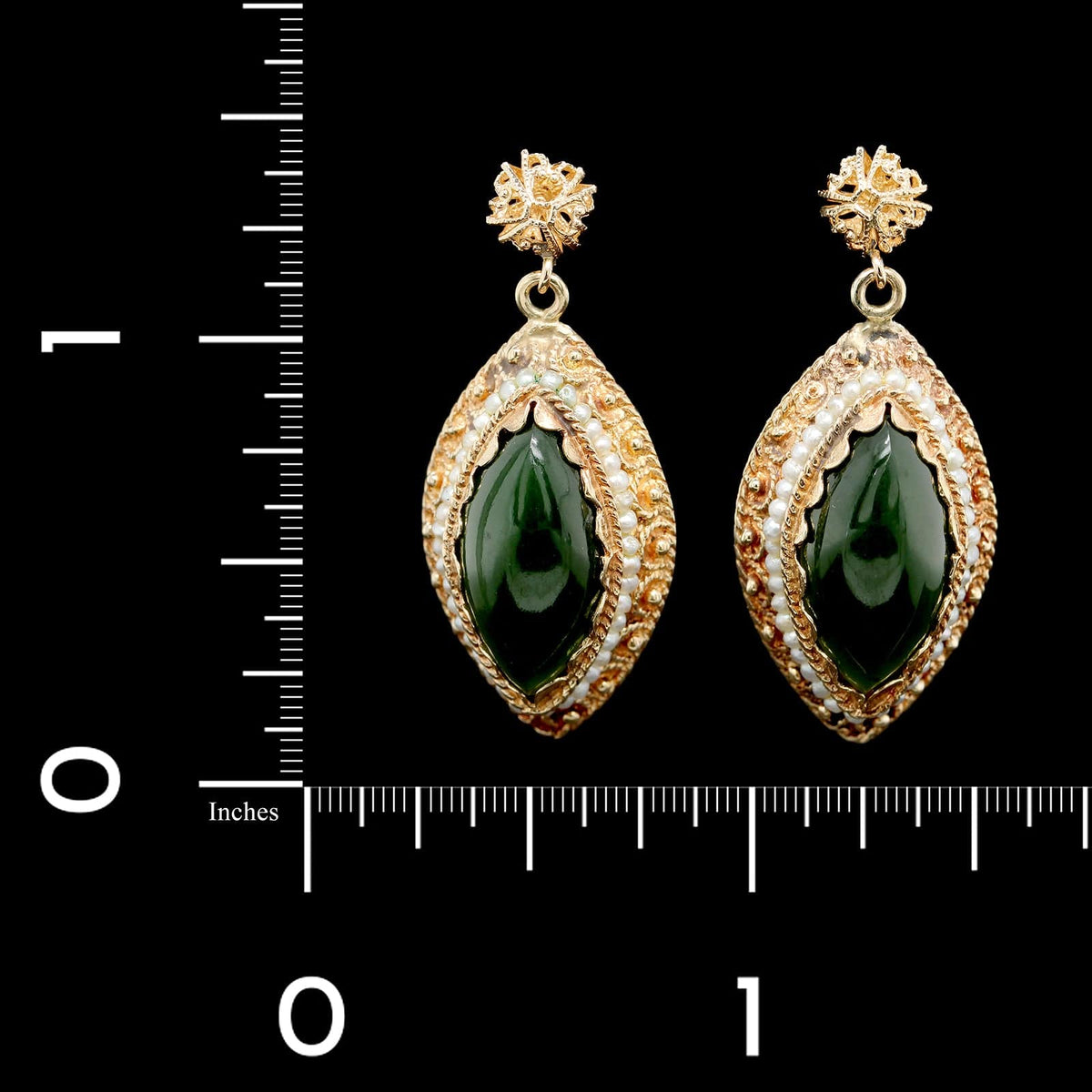 14K Yellow Gold Estate Nephrite Jade Earrings