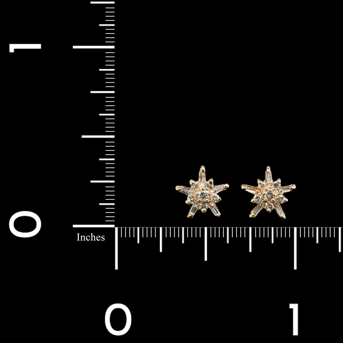 14K Yellow Gold Estate Diamond Snowflake Stud Earrings