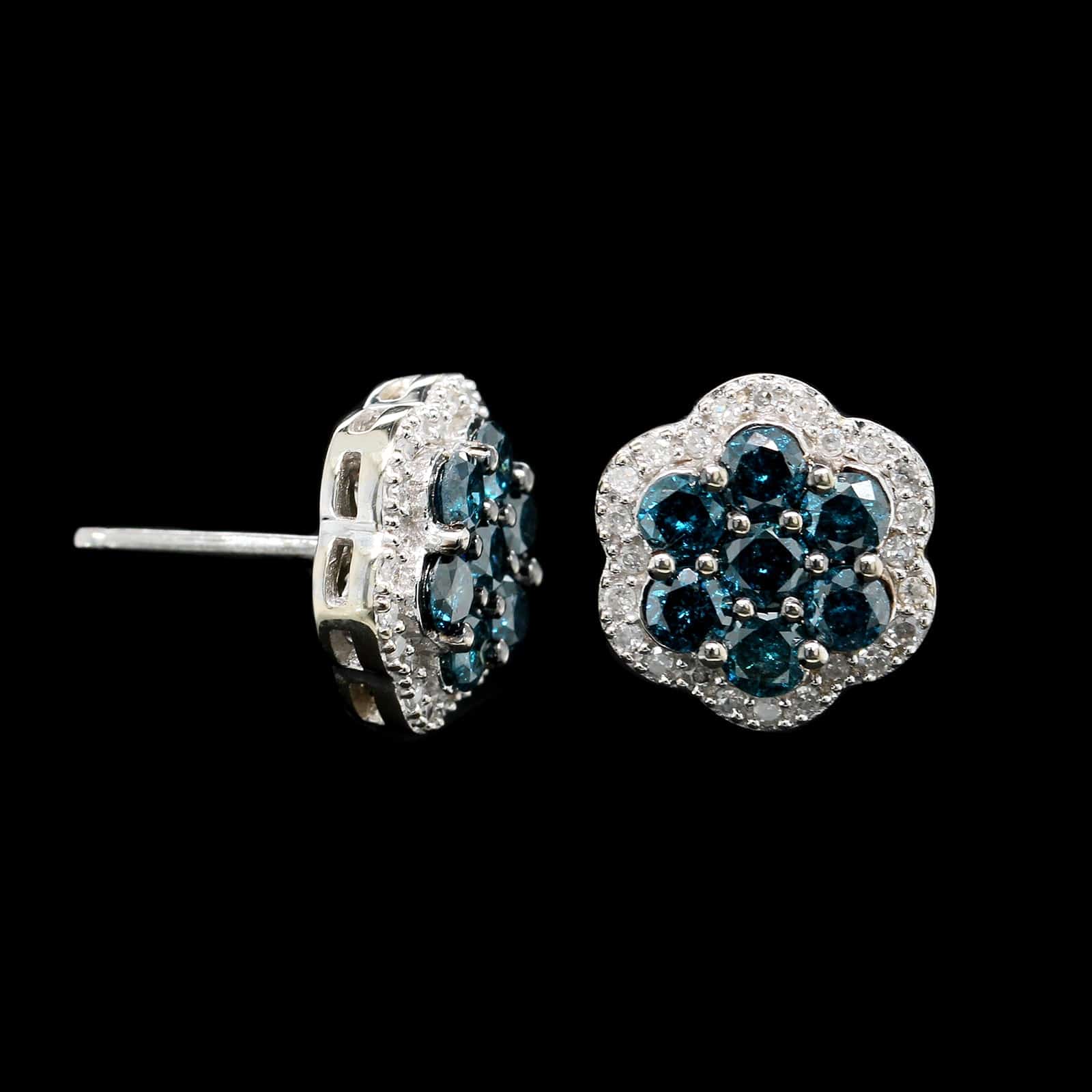 14K White Gold Estate Color Treated Diamond Earrings