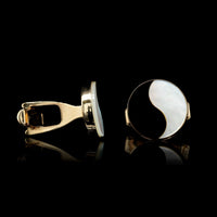 14K Yellow Gold Estate Onyx and Mother of Pearl Yin Yang Cufflinks