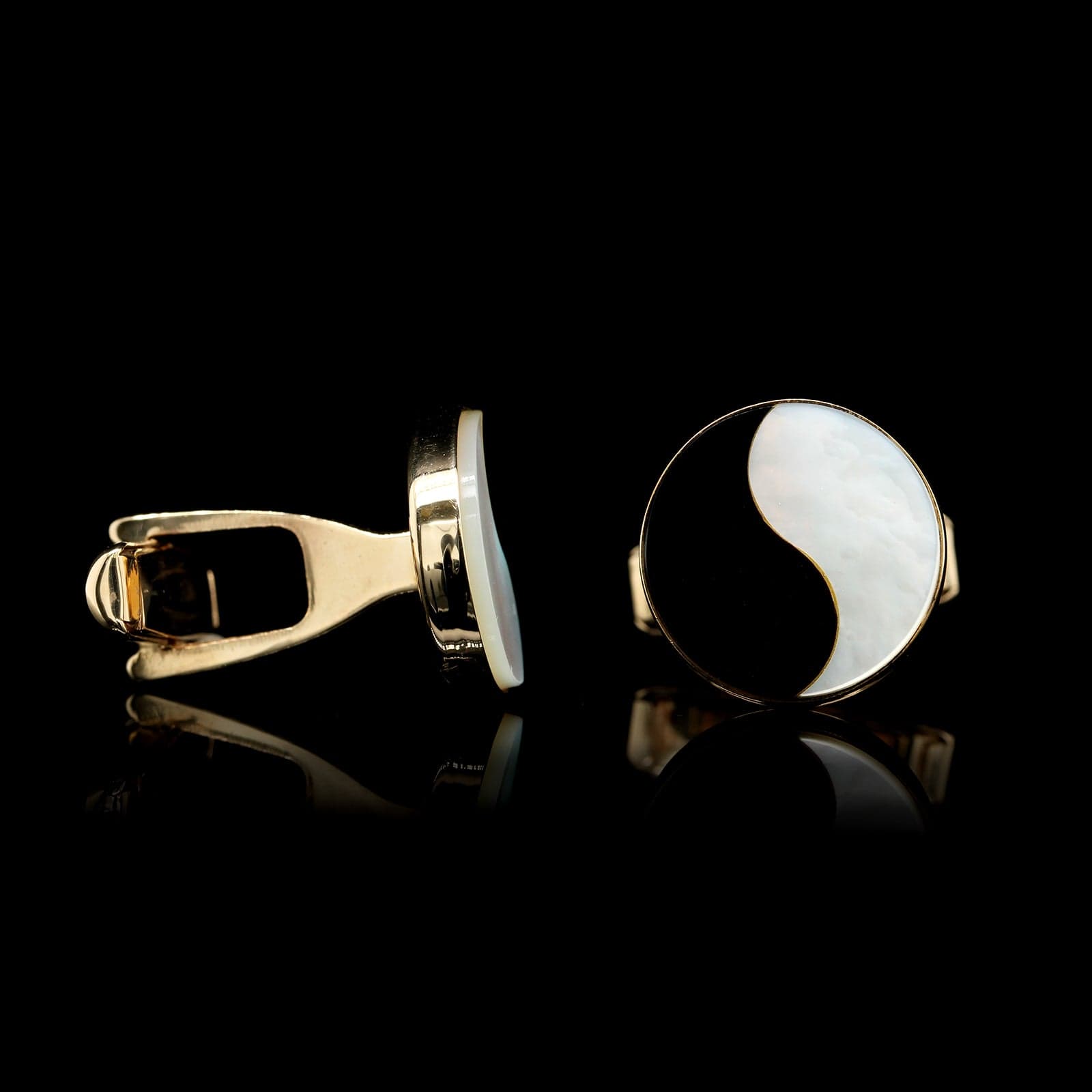 14K Yellow Gold Estate Onyx and Mother of Pearl Yin Yang Cufflinks