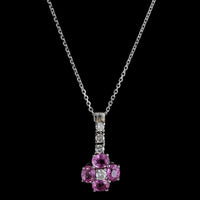 18K White Gold Estate Pink Sapphire and Diamond Pendant