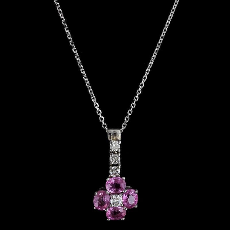 18K White Gold Estate Pink Sapphire and Diamond Pendant
