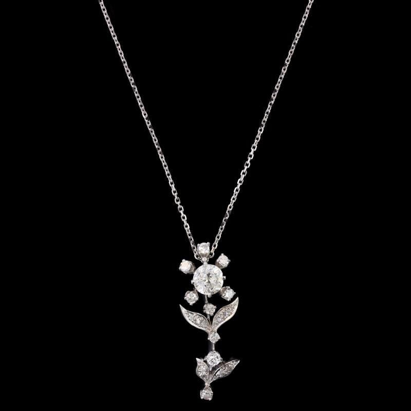 14K White Gold Estate Diamond Flower Pendant
