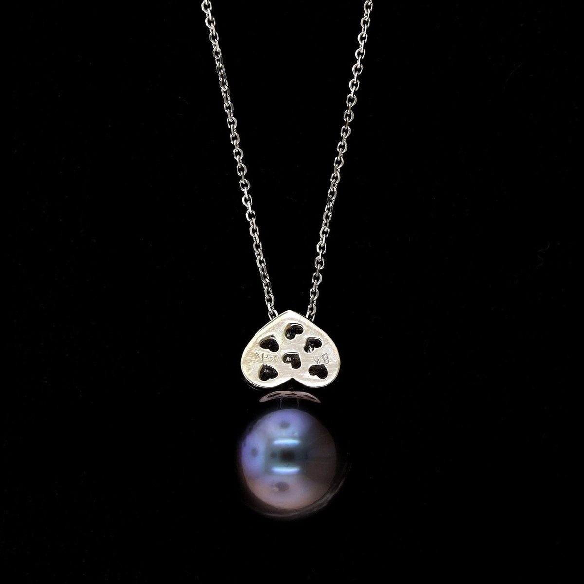 14K White Gold Estate Cultured Tahitian Pearl and Diamond Pendant