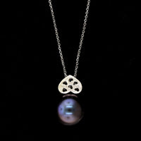 14K White Gold Estate Cultured Tahitian Pearl and Diamond Pendant