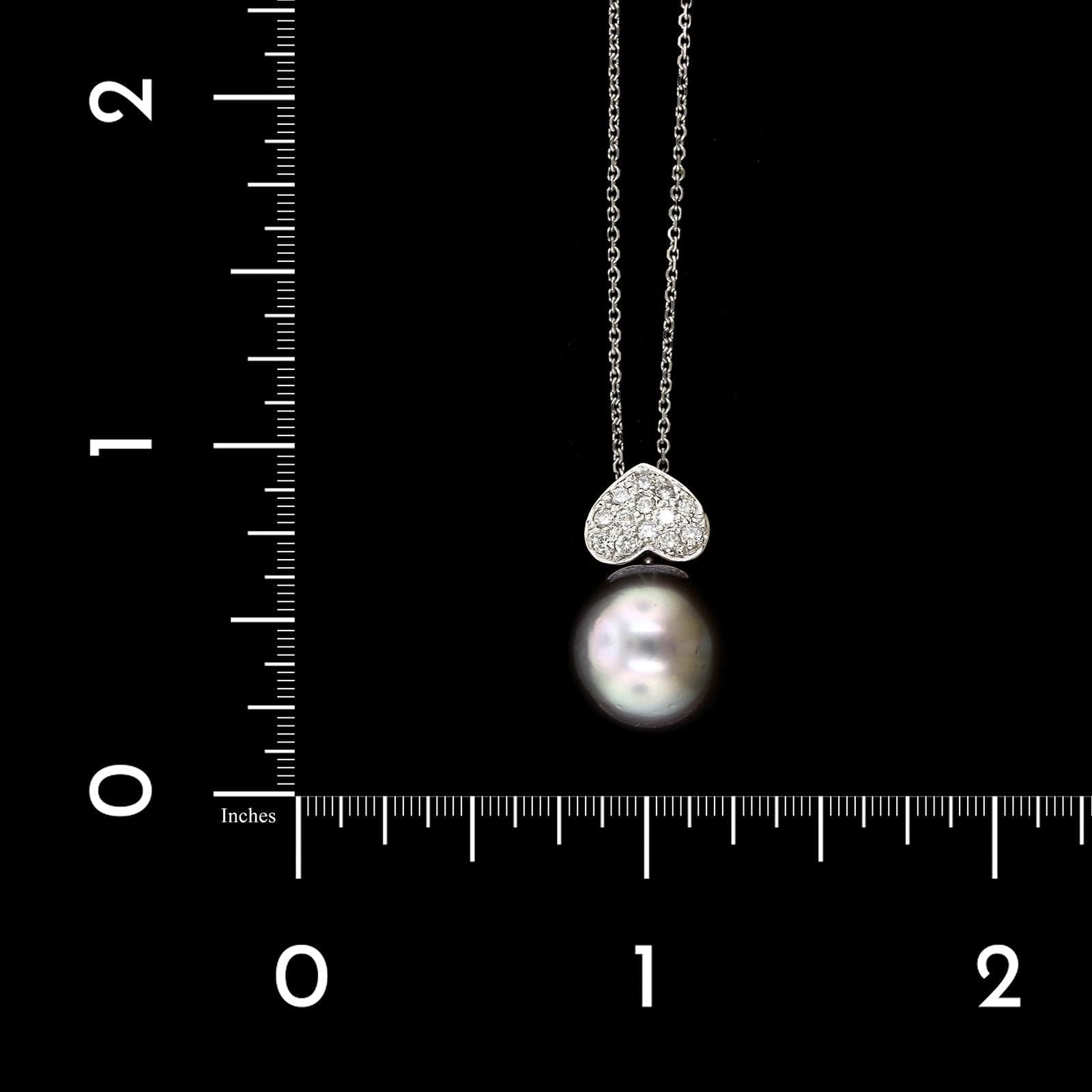 14K White Gold Estate Cultured Tahitian Pearl and Diamond Pendant