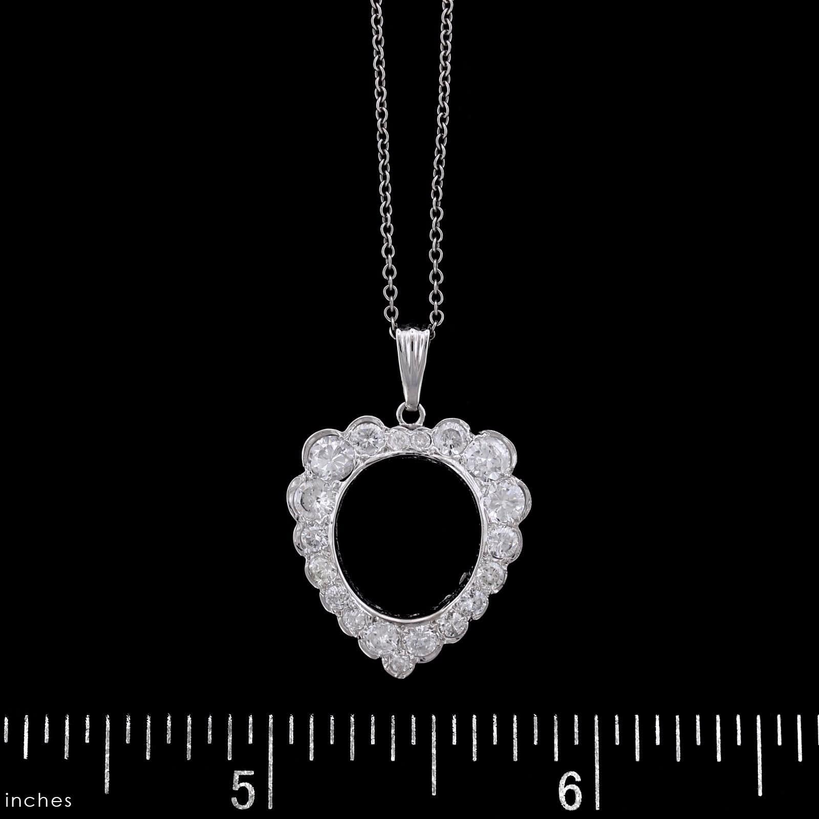 14K White Gold Estate Diamond Heart Pendant