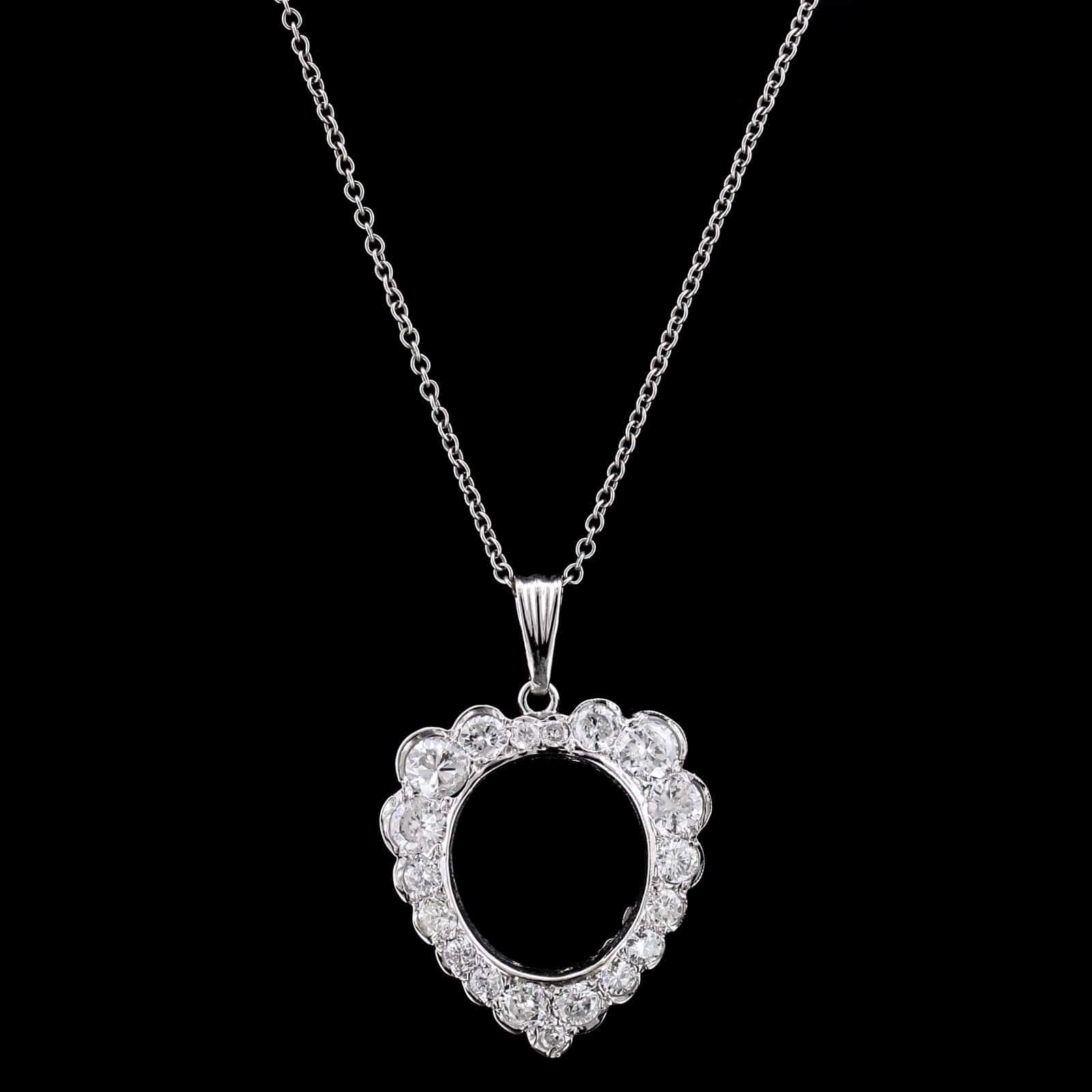 14K White Gold Estate Diamond Heart Pendant