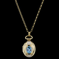 Monica Rich Kosann 18K Yellow Gold Aquamarine and Diamond Locket
